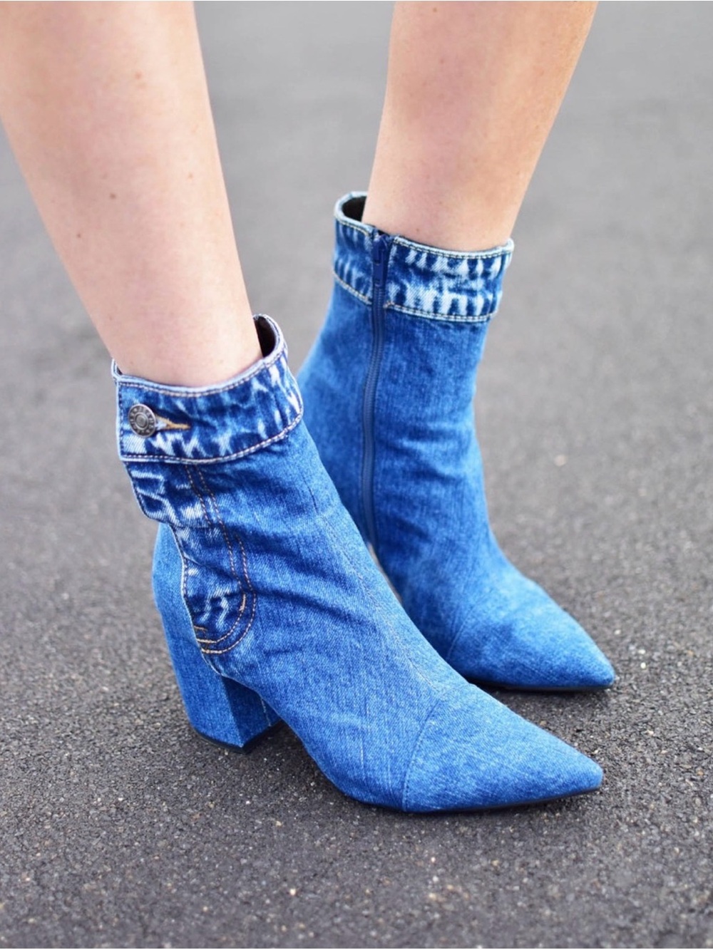 JEFFREY CAMPBELL Finite Denim Block Heel Booties Size 6.5 GUC
